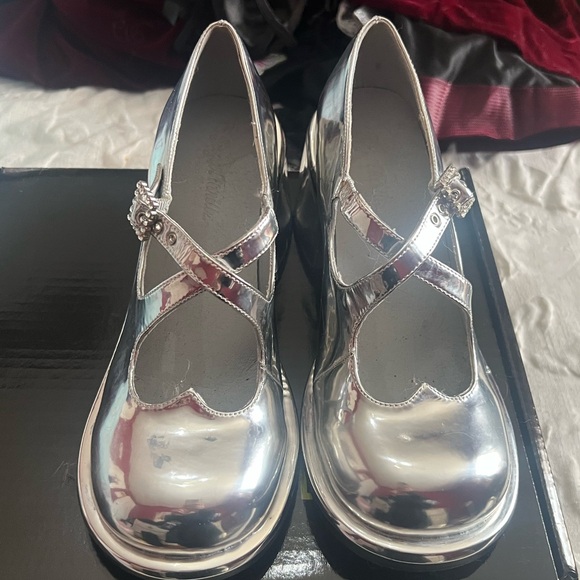 Dolls Kill Shoes - Dolls Kill Total Vengeance Mary Jane Heels – Silver, Size 8 – NEW